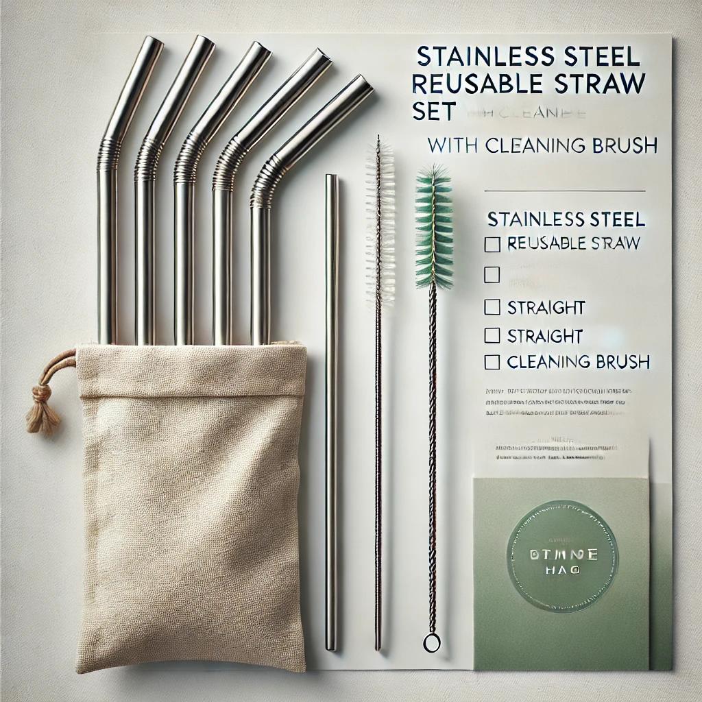 Stainless Steel Reusable Straw Set with Cleaning Brush